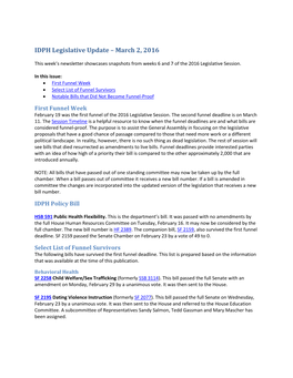 IDPH Legislative Update – March 2, 2016