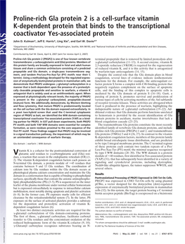 Proline-Rich Gla Protein 2 Is a Cell-Surface Vitamin K-Dependent Protein That Binds to the Transcriptional Coactivator Yes-Associated Protein