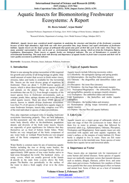 Aquatic Insects for Biomonitoring Freshwater Ecosystems: a Report