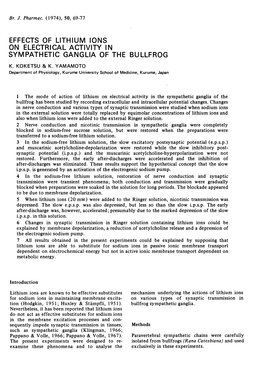 Effects of Lithium Ions on Electrical Activity in Sympathetic Ganglia of the Bullfrog K