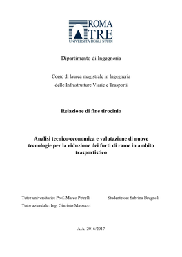 Dipartimento Di Ingegneria Relazione Di Fine Tirocinio Analisi Tecnico