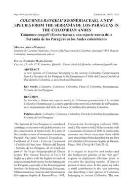 Columnea Rangelii (Gesneriaceae), a New Species from the Serranía De Los Paraguas in the Colombian Andes