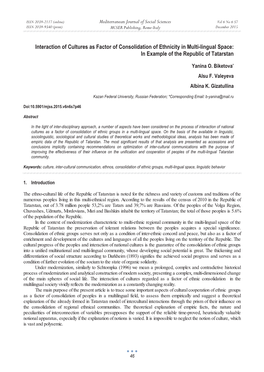 Interaction of Cultures As Factor of Consolidation of Ethnicity in Multi-Lingual Space: in Example of the Republic of Tatarstan