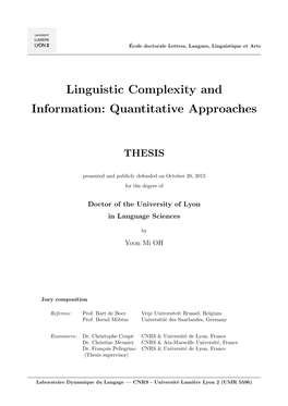 Linguistic Complexity and Information: Quantitative Approaches