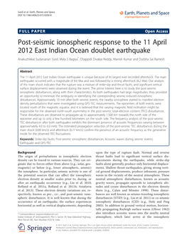 Post-Seismic Ionospheric Response to the 11 April 2012 East Indian Ocean Doublet Earthquake
