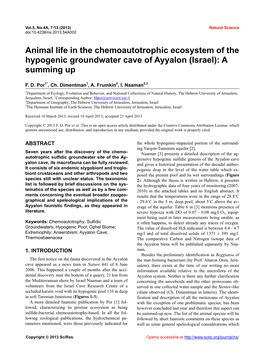 Animal Life in the Chemoautotrophic Ecosystem of the Hypogenic Groundwater Cave of Ayyalon (Israel): a Summing Up