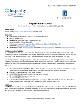 Insperity Invitational the Woodlands Country Club | the Woodlands, Texas | April 30-May 2, 2021