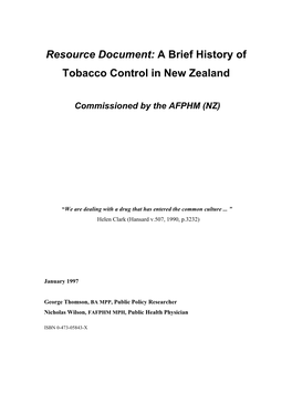 A Brief History of Tobacco Control in New Zealand