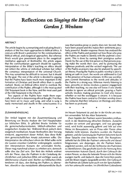 Reflections on Singing the Ethos Ofgod1 Gordon ]. Wcnham