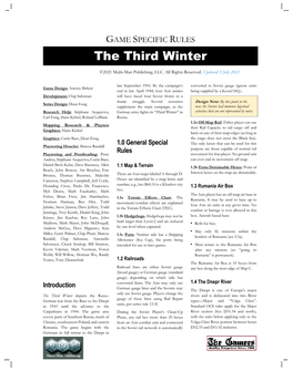 GAME SPECIFIC RULES the Third Winter