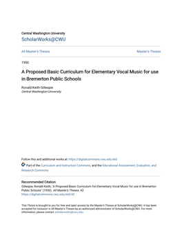 A Proposed Basic Curriculum for Elementary Vocal Music for Use in Bremerton Public Schools