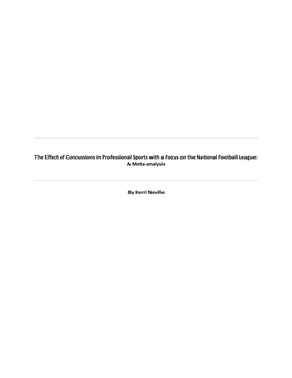 The Effect of Concussions in Professional Sports with a Focus on the National Football League: a Meta-Analysis