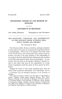 Occasional Papers of the Museum of Zoology