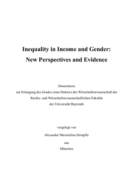 Inequality in Income and Gender: New Perspectives and Evidence