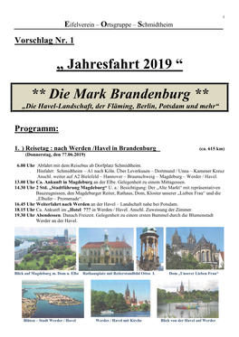 „ Jahresfahrt 2019 “ ** Die Mark Brandenburg