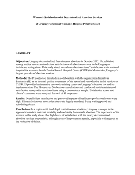 Women's Satisfaction with Decriminalized Abortion Services At