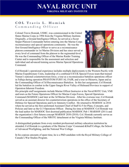 COL Travis L. Homiak Commanding Officer