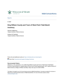 King William County and Town of West Point Tidal Marsh Inventory