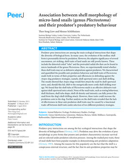 Association Between Shell Morphology of Micro-Land Snails (Genus Plectostoma) and Their Predator’S Predatory Behaviour