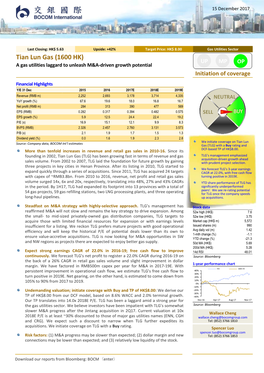 Tian Lun Gas (1600 HK) up MP OP a Gas Utilities Laggard to Unleash M&A-Driven Growth Potential