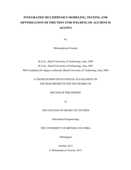 Integrated Multiphysics Modeling, Testing and Optimization of Friction Stir Welding of Aluminum Alloys