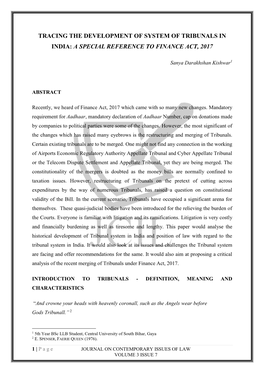 Tracing the Development of System of Tribunals in India: a Special Reference to Finance Act, 2017