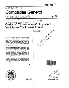 GGD-79-19 Custom's Classification of Imported Vehicles