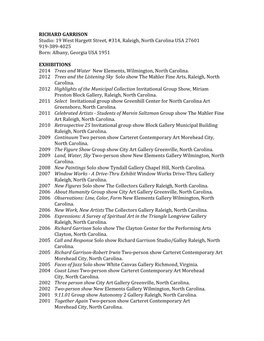 RICHARD GARRISON Studio: 19 West Hargett Street, #314, Raleigh, North Carolina USA 27601 919-389-4025 Born: Albany, Georgia USA 1951