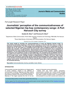 Journalists' Perception of the Communicativeness of Selected