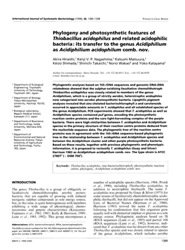 Phylogeny and Photosynthetic Features of Thiobacillus Acidophilus