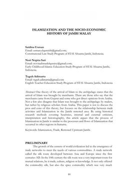 Islamization and the Socio-Economic History of Jambi Malay