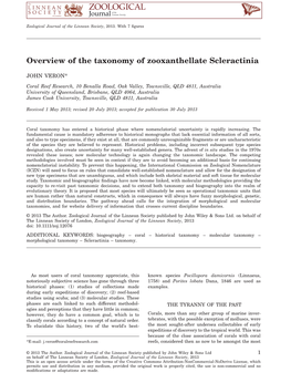 Overview of the Taxonomy of Zooxanthellate Scleractinia