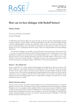 How Can We Have Dialogue with Rudolf Steiner?