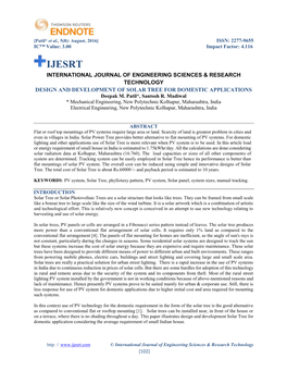 DESIGN and DEVELOPMENT of SOLAR TREE for DOMESTIC APPLICATIONS Deepak M