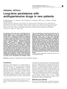 Long-Term Persistence with Antihypertensive Drugs in New Patients