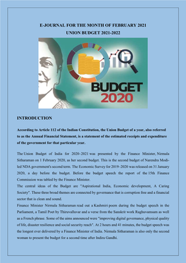 E-Journal for the Month of February 2021 Union Budget 2021-2022