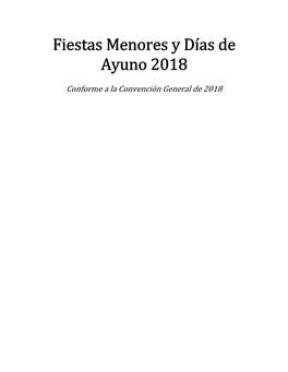 Fiestas Menores Y Días De Ayuno 2018