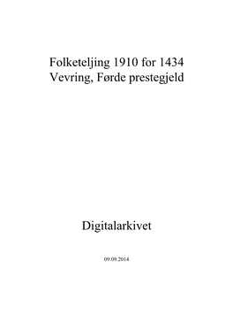 Folketeljing 1910 for 1434 Vevring, Førde Prestegjeld Digitalarkivet