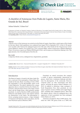 A Checklist of Asteraceae from Pedra Do Lagarto, Santa Maria, Rio Grande Do Sul, Brazil