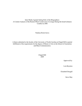 Inter-Media Agenda Setting Role of the Blogosphere: a Content Analysis of the Reuters Photo Controversy Coverage During the Israel-Lebanon Conflict in 2006