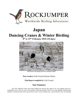 Japan Dancing Cranes & Winter Birding 8Th to 25Th February 2016 (18 Days)