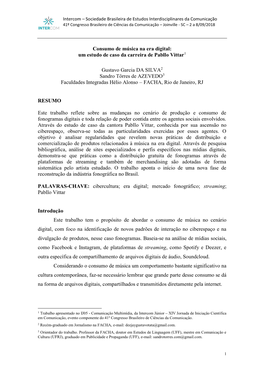 Trabalho Reflete Sobre As Mudanças No Cenário De Produção E Consumo De Fonogramas Digitais E Toda Relação De Poder Contida Entre Os Agentes Sociais Envolvidos