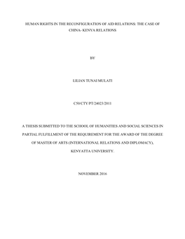 Human Rights in the Reconfiguration of Aid Relations: the Case of China- Kenya Relations