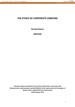 The Ethics of Corporate Lobbying