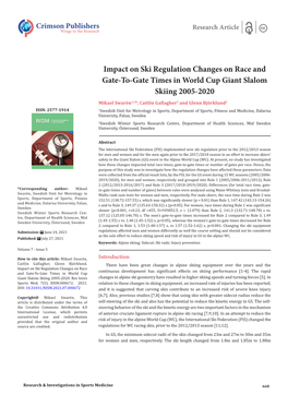 Impact on Ski Regulation Changes on Race and Gate-To-Gate Times In