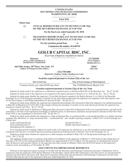 GOLUB CAPITAL BDC, INC. (Exact Name of Registrant As Specified in Its Charter) Delaware 27-2326940 (State Or Other Jurisdiction of (I.R.S