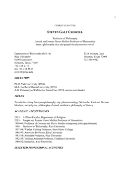 Steven Galt Crowell Curriculum Vitae