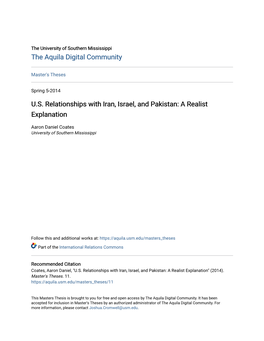 U.S. Relationships with Iran, Israel, and Pakistan: a Realist Explanation