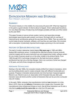 Datacenter Memory and Storage Past, Present, and Future