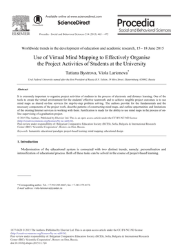 Use of Virtual Mind Mapping to Effectively Organise the Project Activities of Students at the University